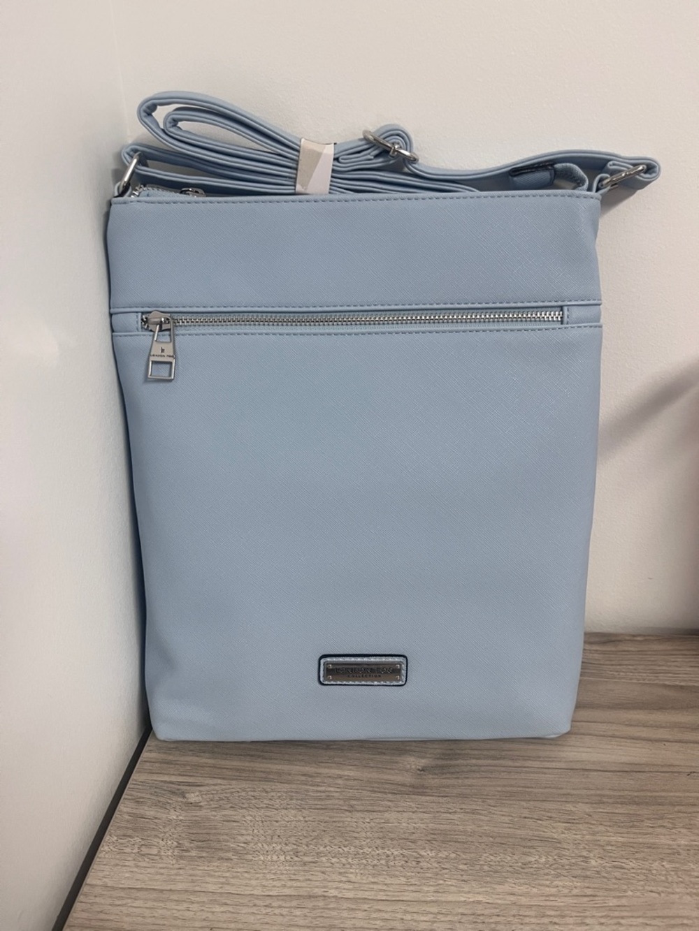 NEW! London Fog Light Blue Crossbody Bag with Front Zip Pocket